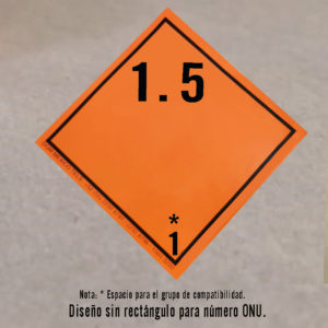 Cartel de estireno. Riesgo clase 1 Explosivos. División 1.5. sin rectángulo.